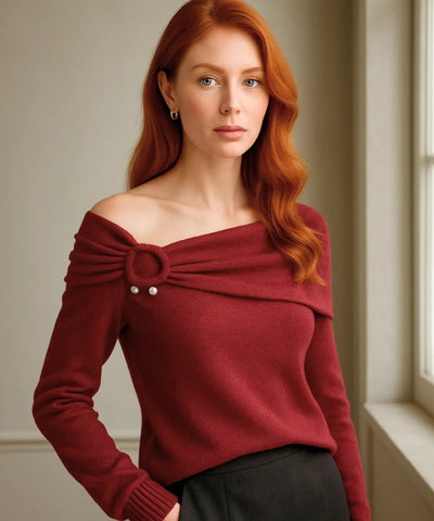 Comprar blusa tricot feminina vinho gola drapeada estilo cashmere com detalhe de argola para looks sofisticados e confortáveis barato ZARA