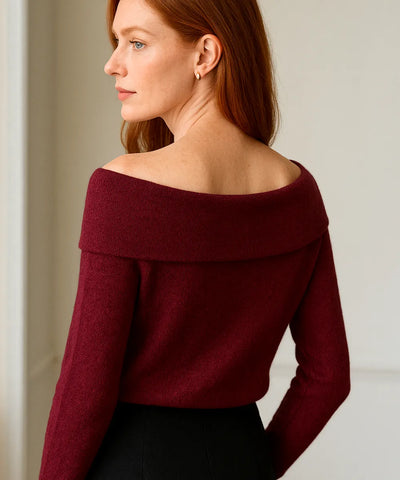 Comprar blusa tricot feminina vinho gola drapeada estilo cashmere com detalhe de argola para looks sofisticados e confortáveis barato ZARA