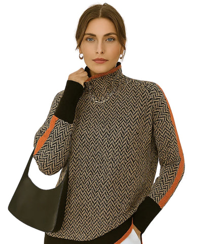 Women's High Neck Long Sleeve Knit Top | Cathie