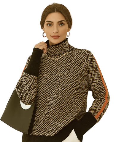 Women's High Neck Long Sleeve Knit Top | Cathie