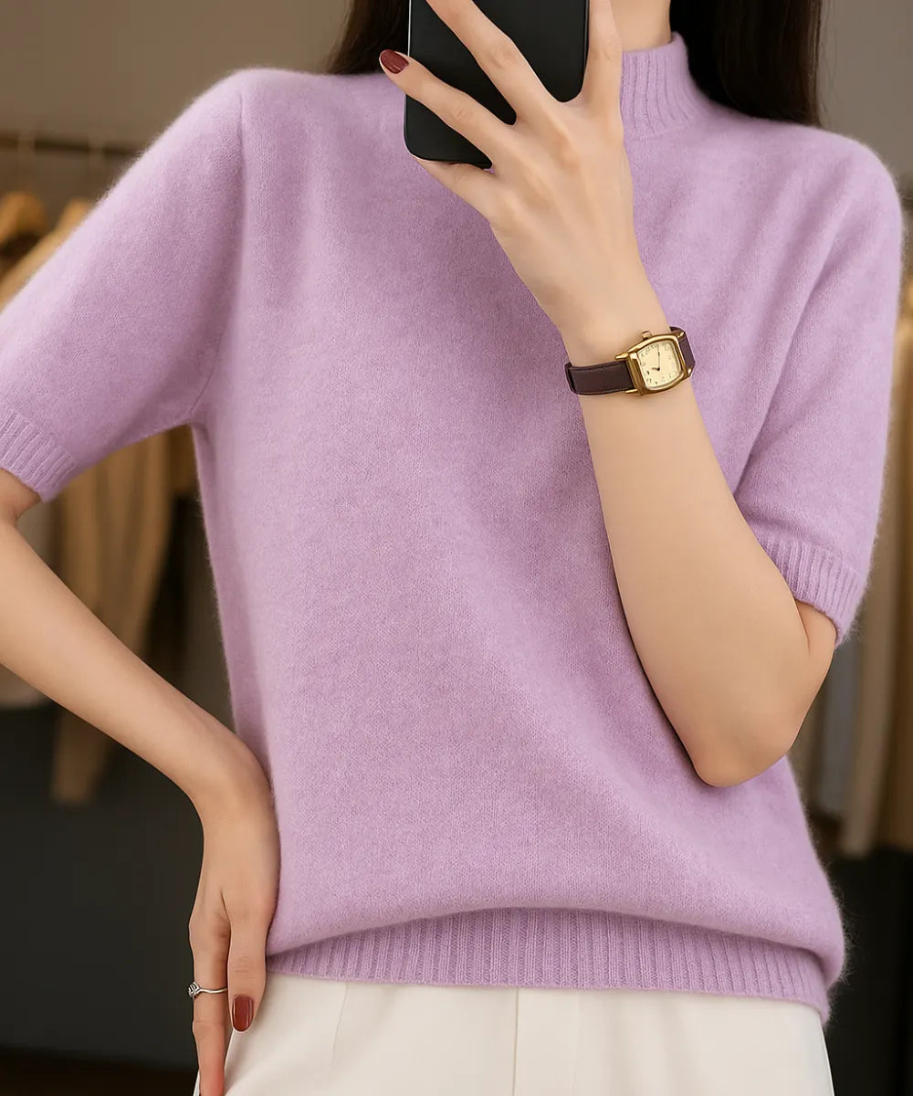 Comprar blusa tricot feminina lilás meia manga felpuda cashemere elegante para looks confortáveis na meia-estação e inverno em promoção ZARA
