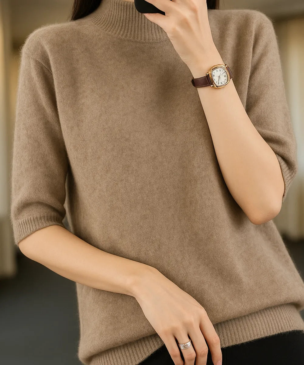 Comprar blusa tricot feminina marrom meia manga felpuda cashemere elegante para looks confortáveis na meia-estação e inverno em promoção ZARA
