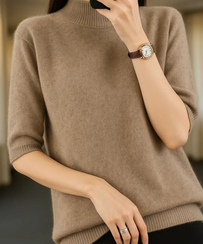 Comprar blusa tricot feminina marrom meia manga felpuda cashemere elegante para looks confortáveis na meia-estação e inverno em promoção ZARA
