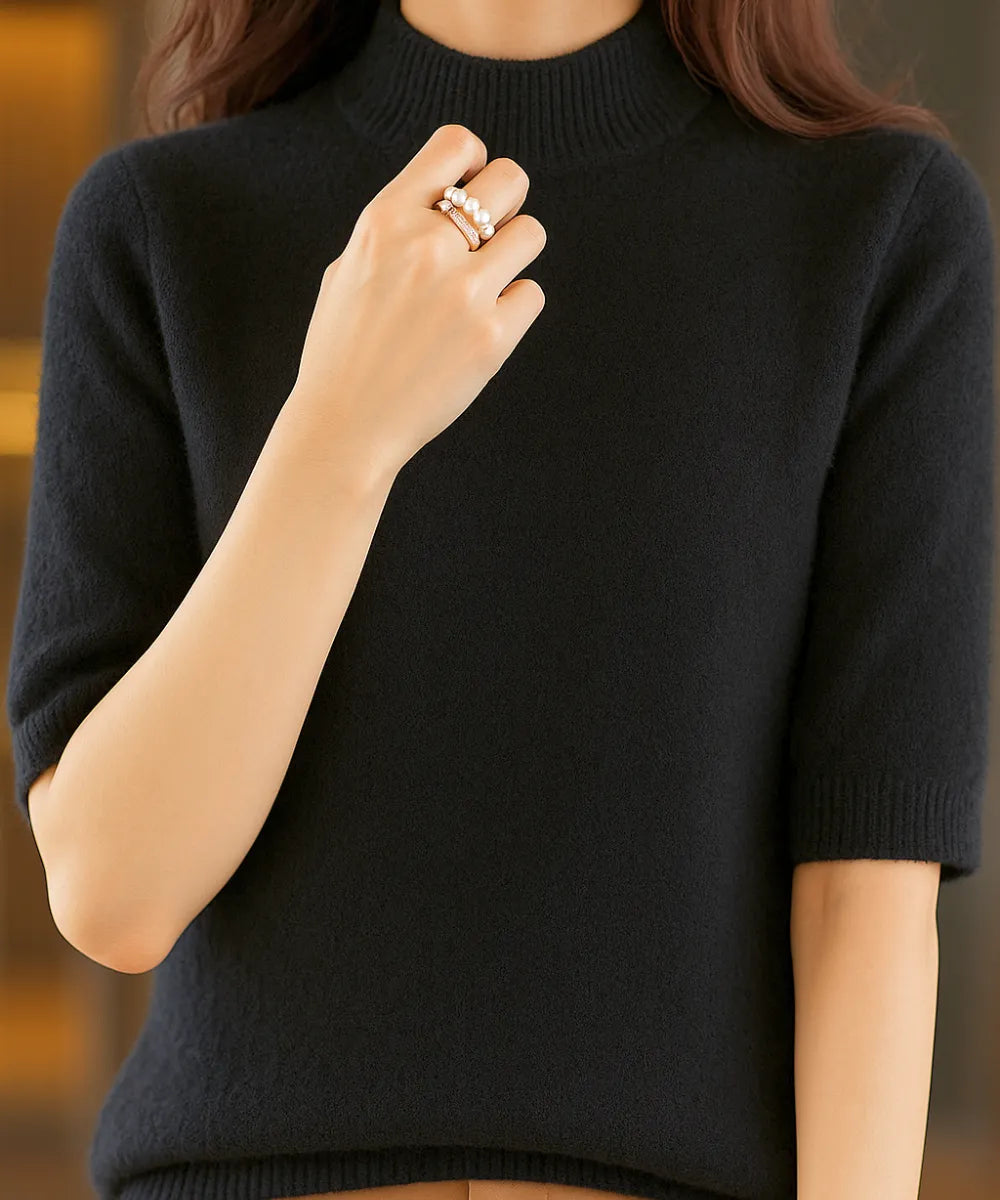 Comprar blusa tricot feminina preto meia manga felpuda cashemere elegante para looks confortáveis na meia-estação e inverno em promoção ZARA
