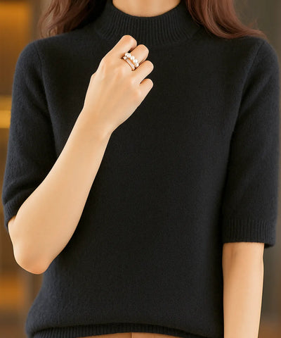 Comprar blusa tricot feminina preto meia manga felpuda cashemere elegante para looks confortáveis na meia-estação e inverno em promoção ZARA
