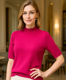 Comprar blusa tricot feminina rosa meia manga felpuda cashemere elegante para looks confortáveis na meia-estação e inverno em promoção ZARA
