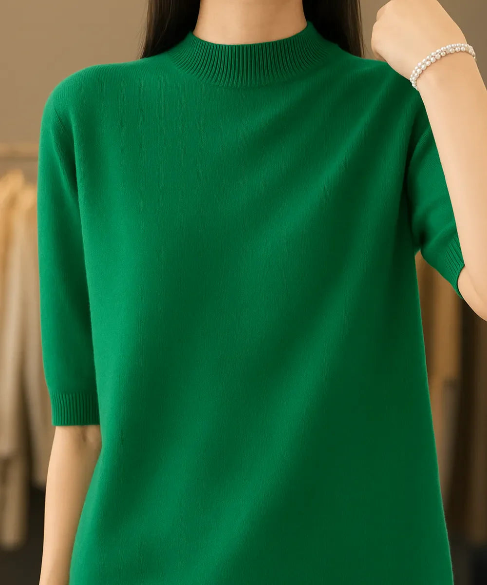 Comprar blusa tricot feminina verde meia manga felpuda cashemere elegante para looks confortáveis na meia-estação e inverno em promoção ZARA
