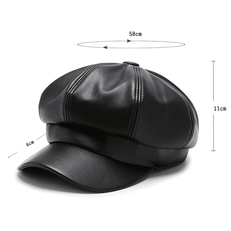 Women's Black Leather Newsboy Cap