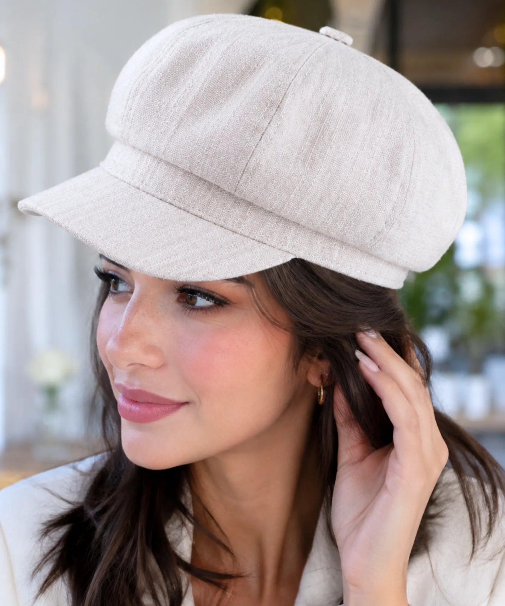 Women's Cream Cotton Newsboy Cap
