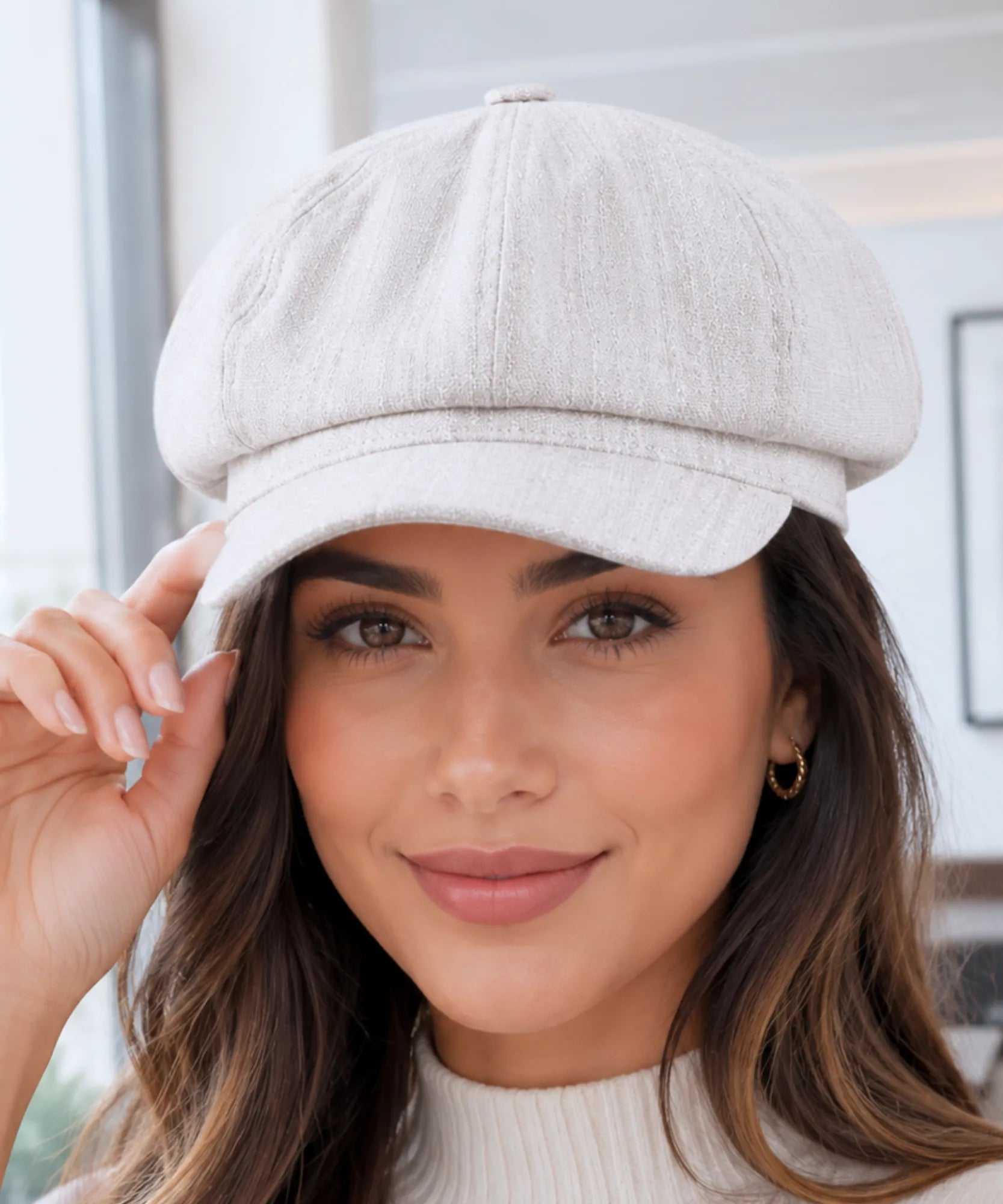 Women's Cream Cotton Newsboy Cap