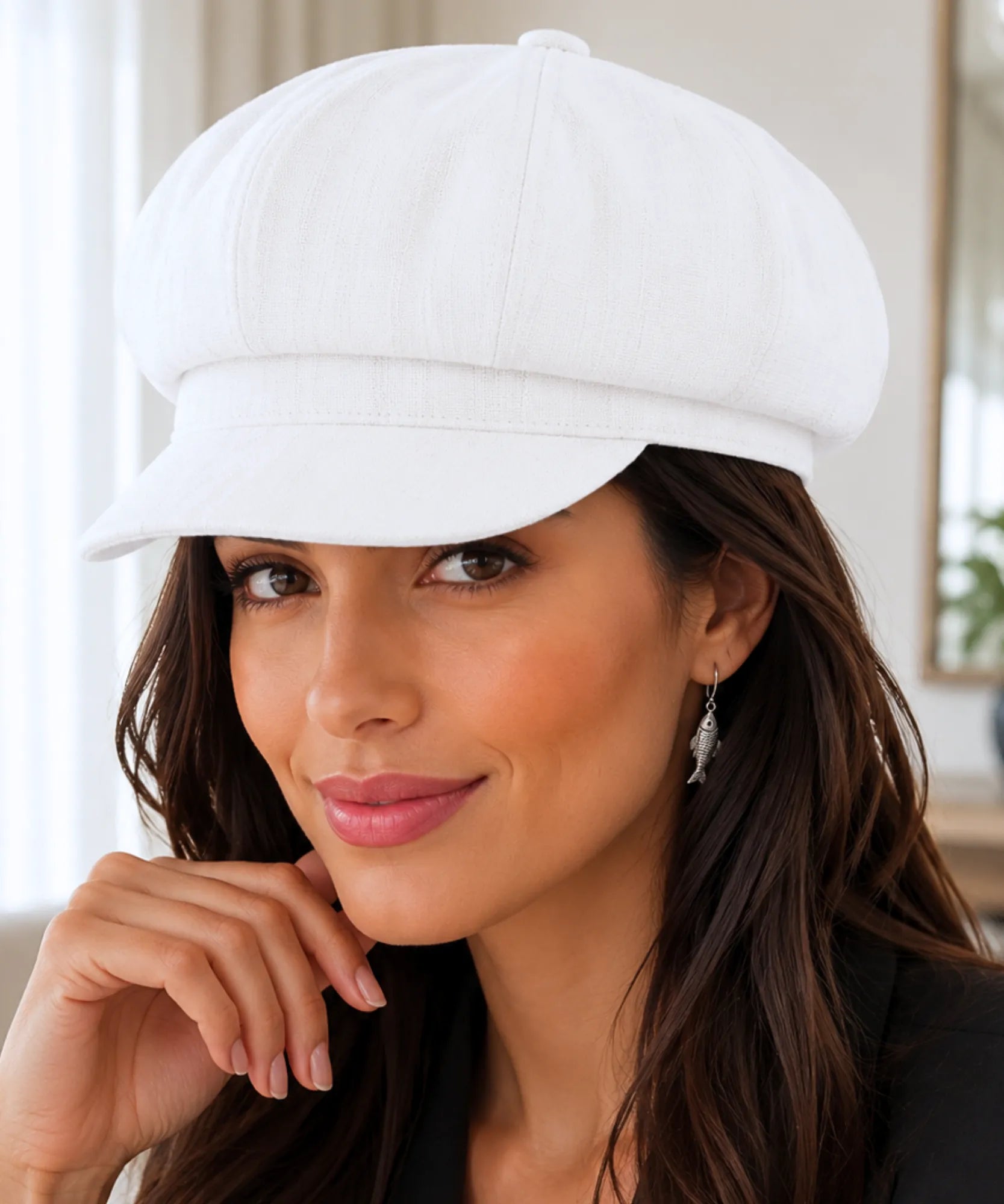Women's Ivory Cotton Newsboy Cap