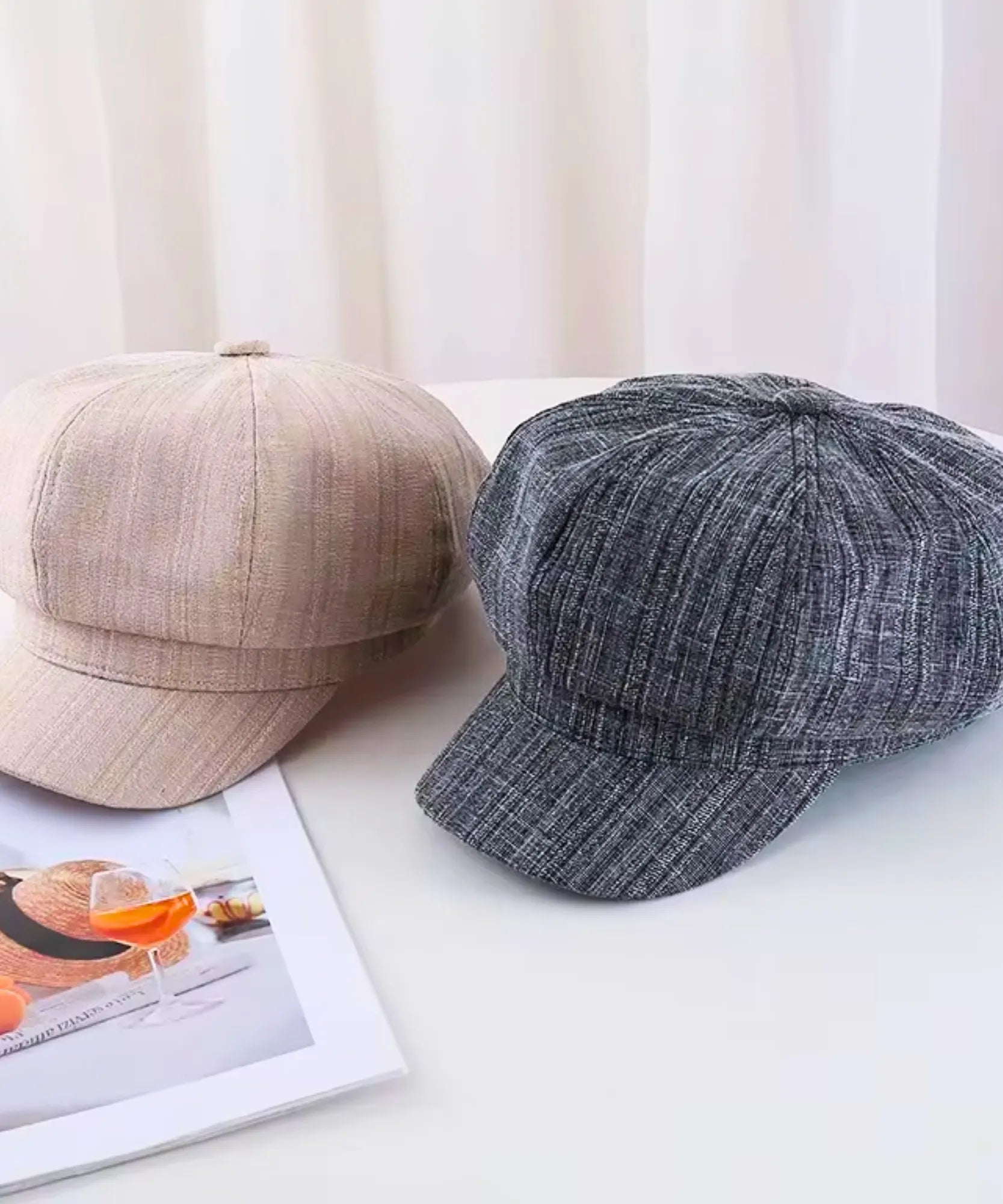 Women's Grey Cotton Newsboy Cap