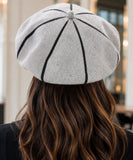 Marigold wool beret with an ivory contrasting ribbed band