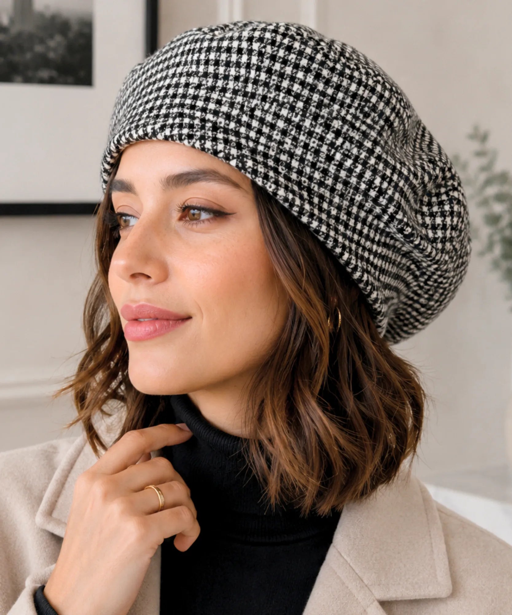 Women's Charcoal Wool-Blend French Beret