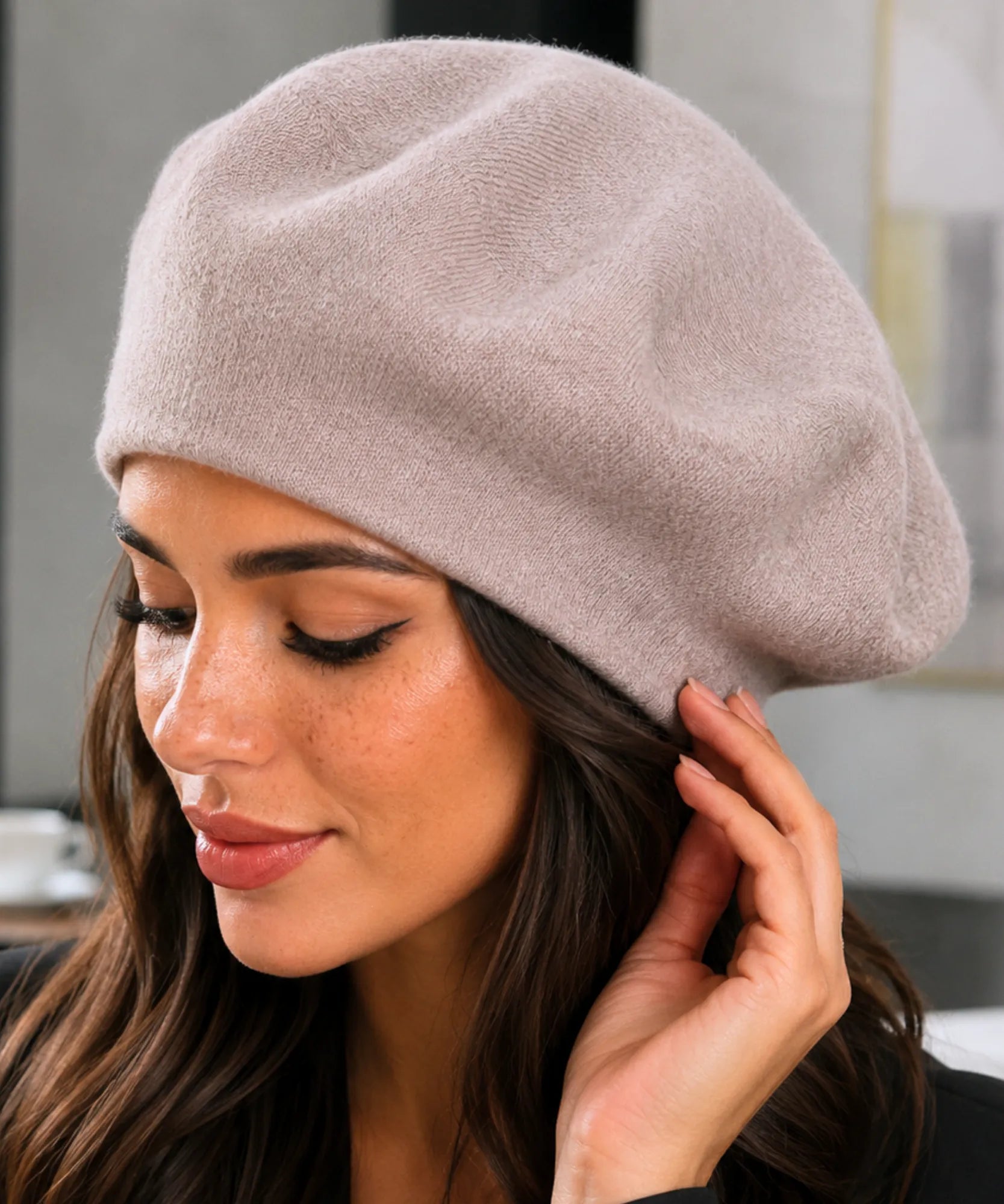 Women's Taupe Cashmere-Blend Wool Beret