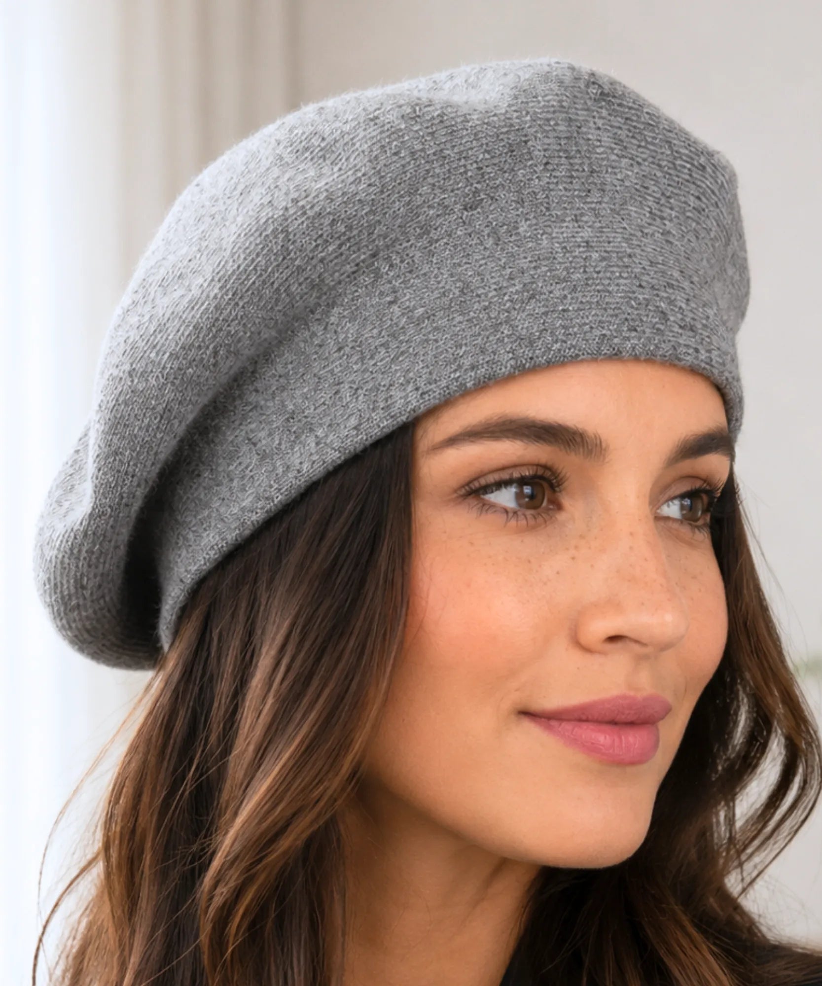 Women's Grey Cashmere-Blend Wool Beret