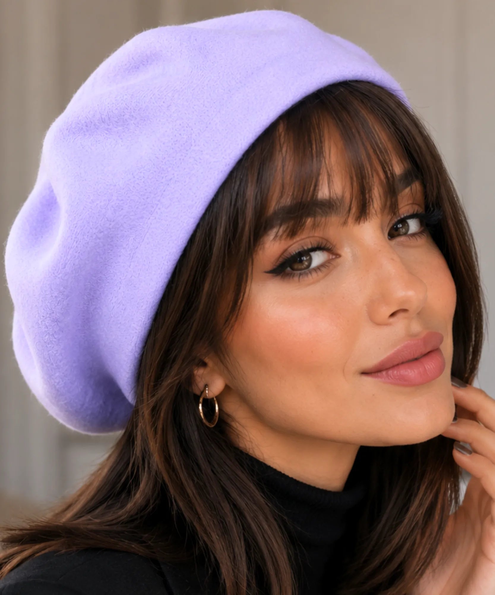 Women's Lilac Cashmere-Blend Wool Beret