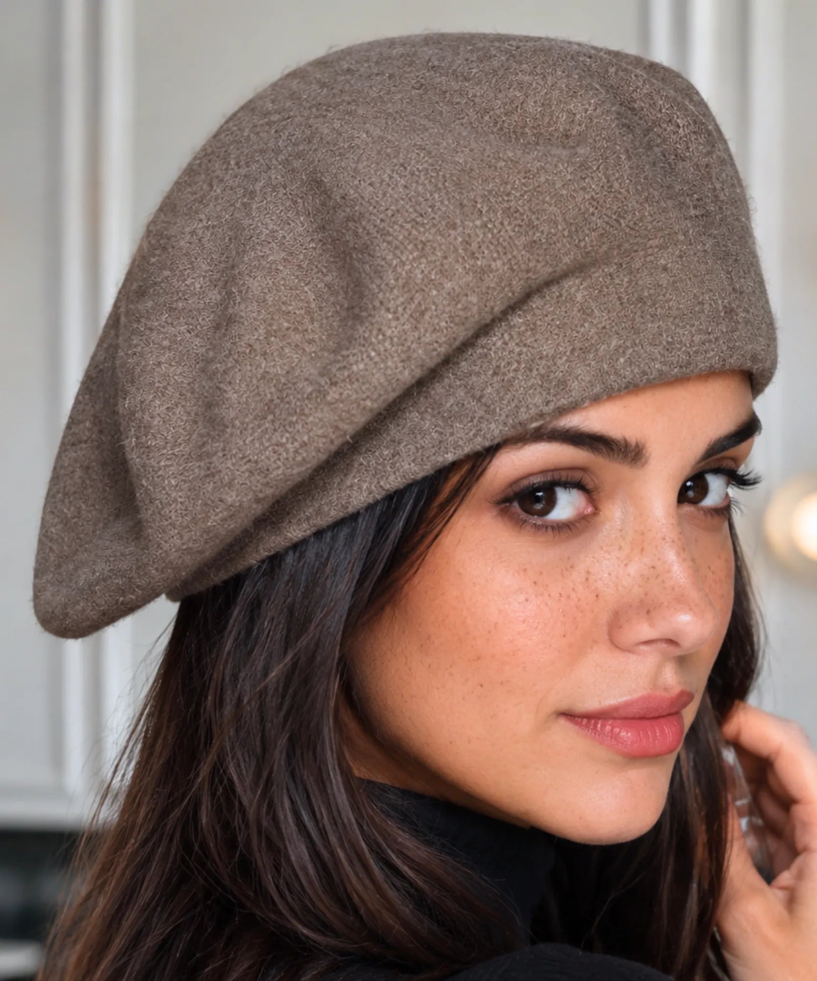Women's Mocha Cashmere-Blend Wool Beret
