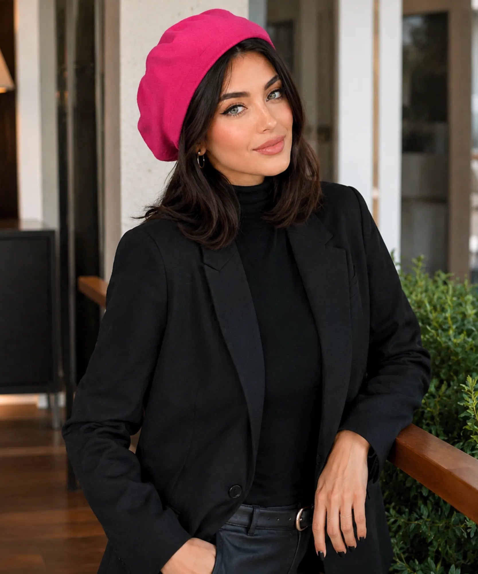 Women's Hot Pink Cashmere-Blend Wool Beret