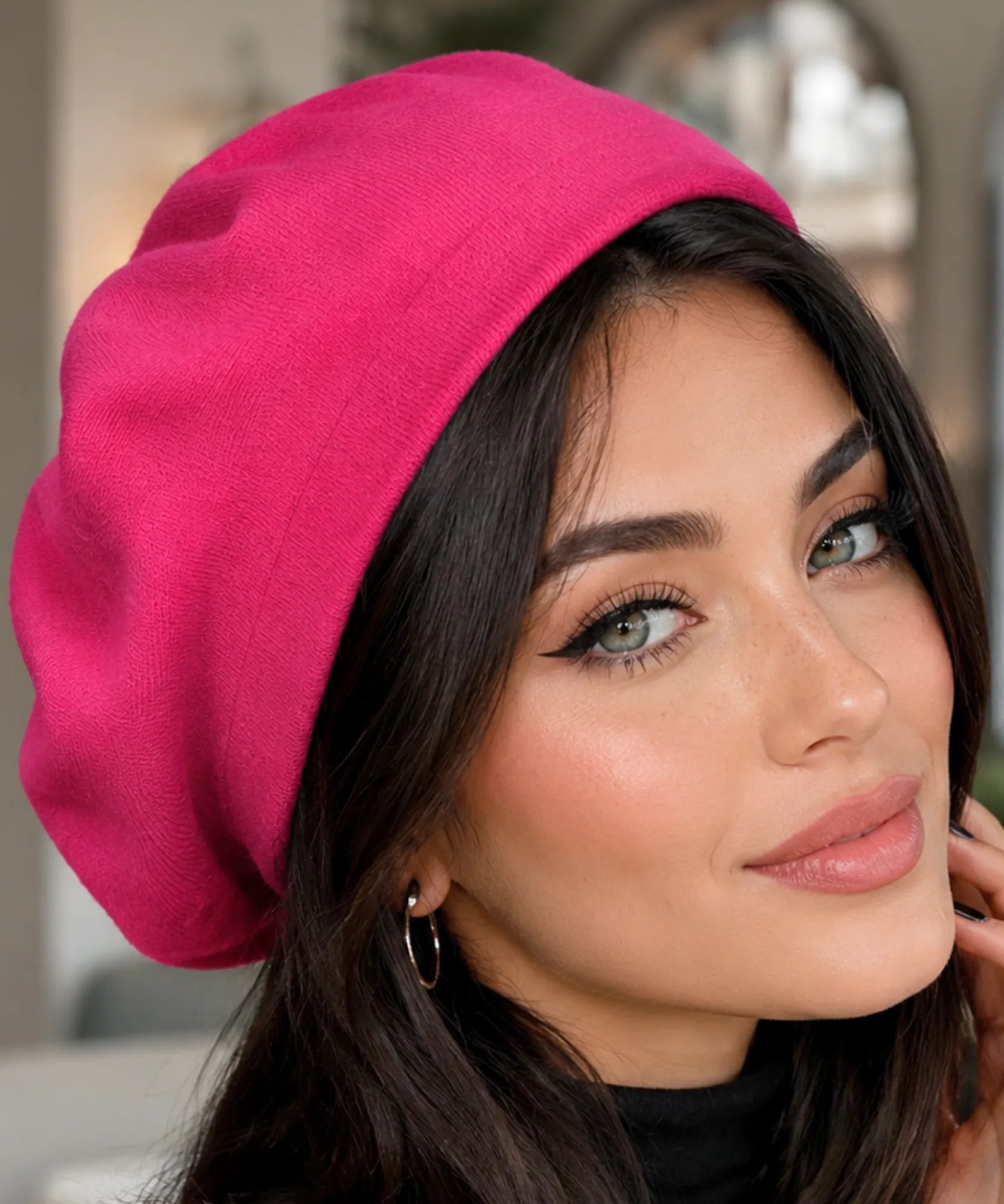 Women's Hot Pink Cashmere-Blend Wool Beret