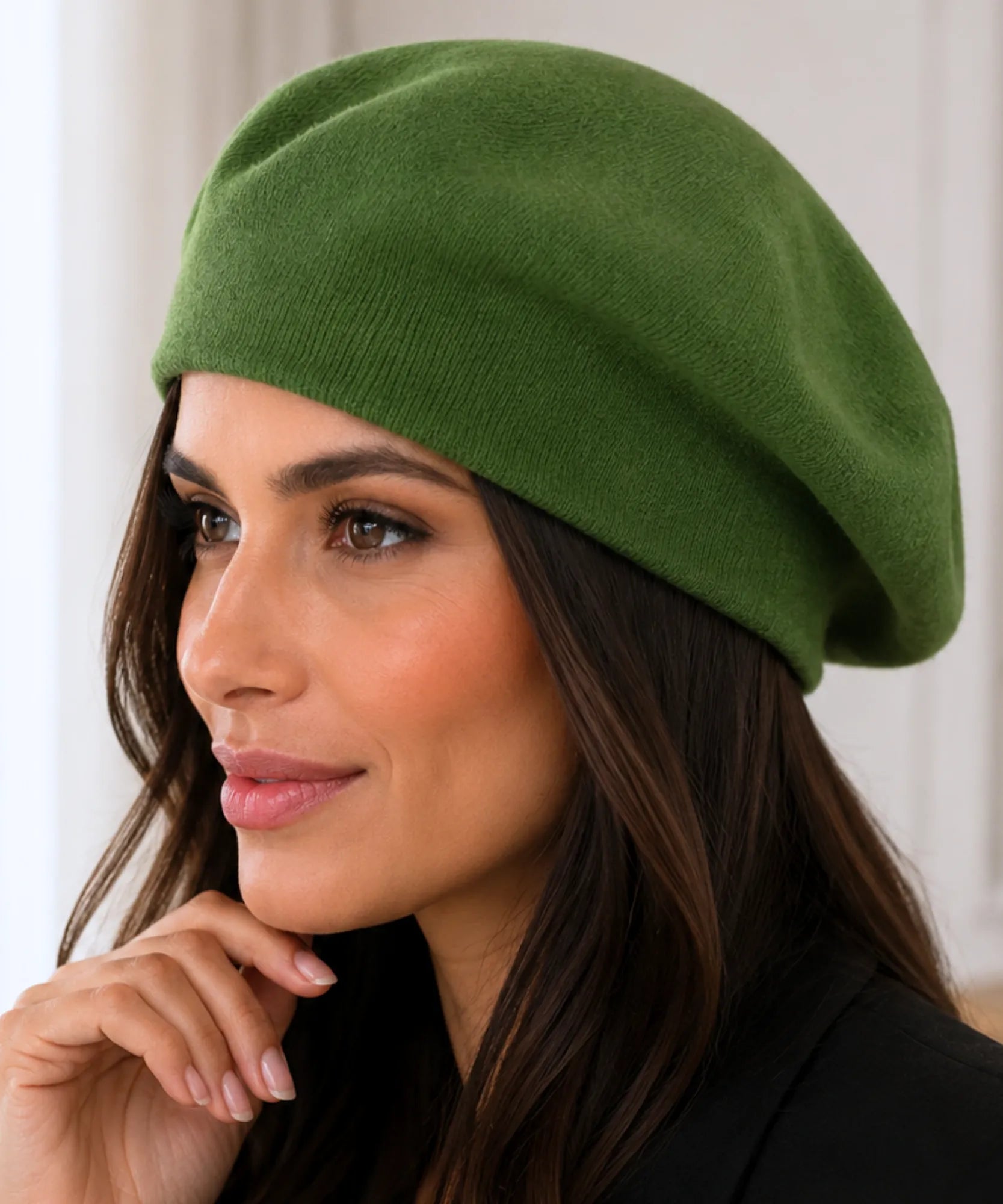 Women's Kelly Green Cashmere-Blend Wool Beret