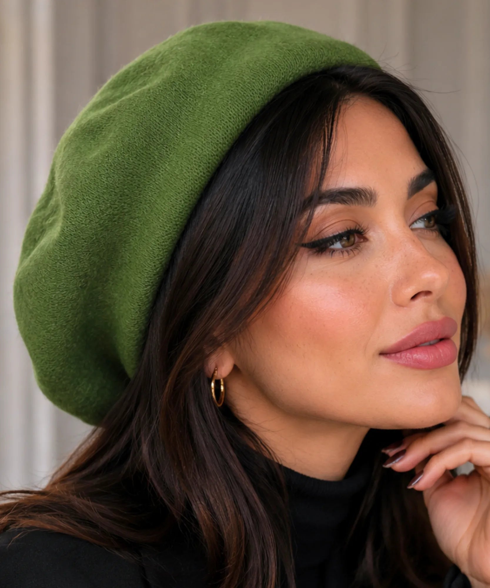 Women's Kelly Green Cashmere-Blend Wool Beret