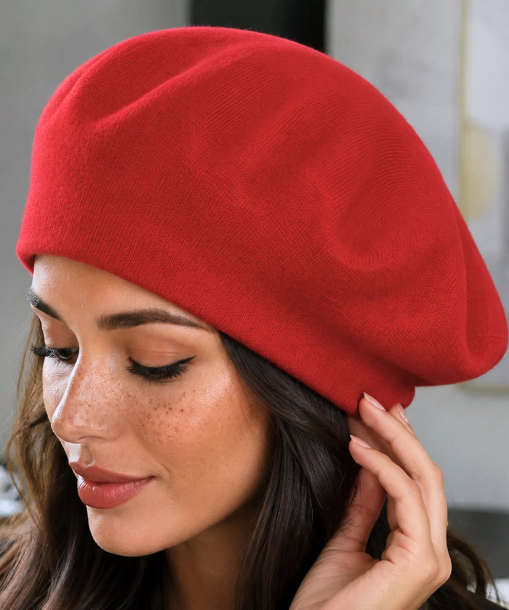 Women's Red Cashmere-Blend Wool Beret