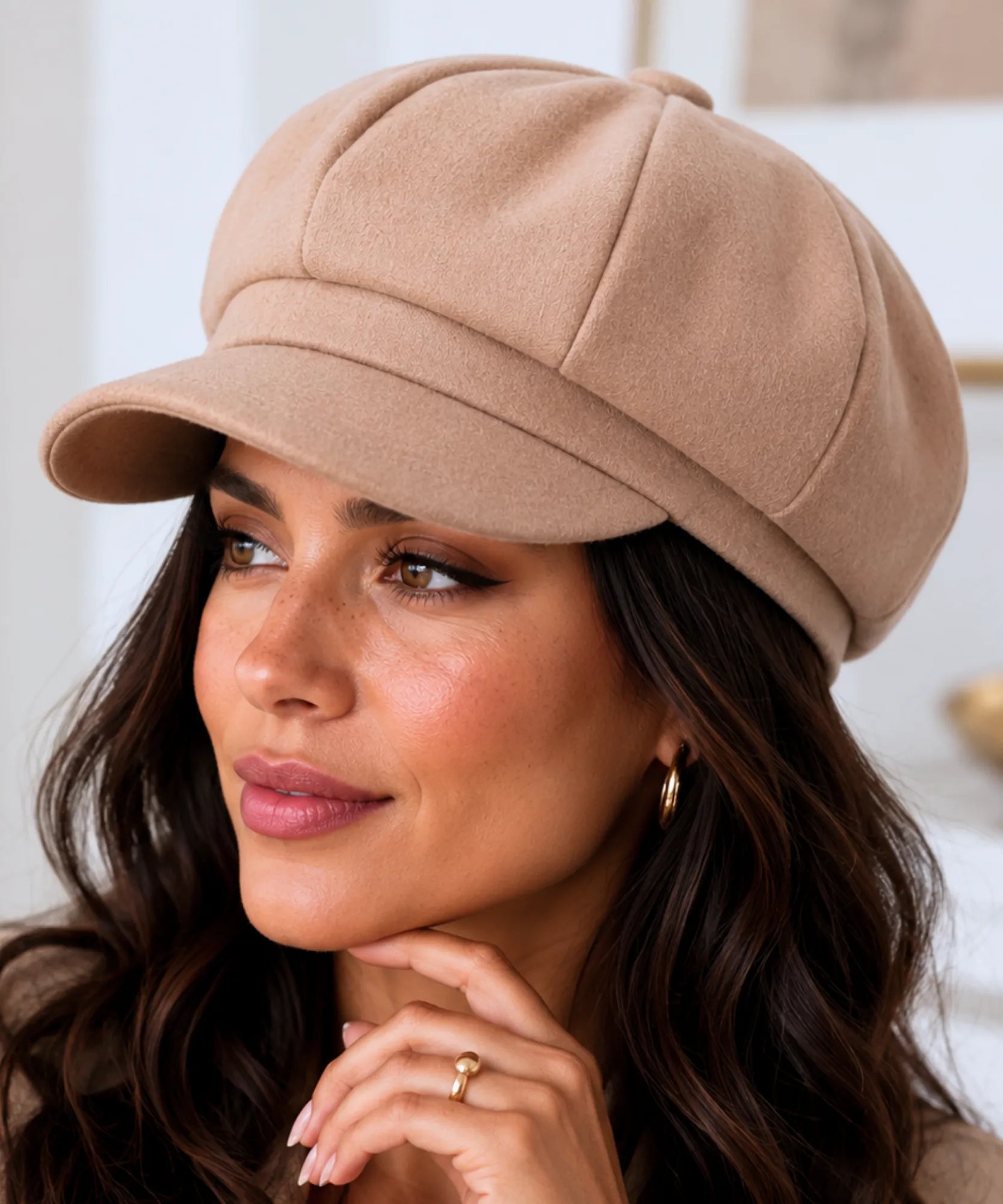 Women's Camel Wool Newsboy Cap