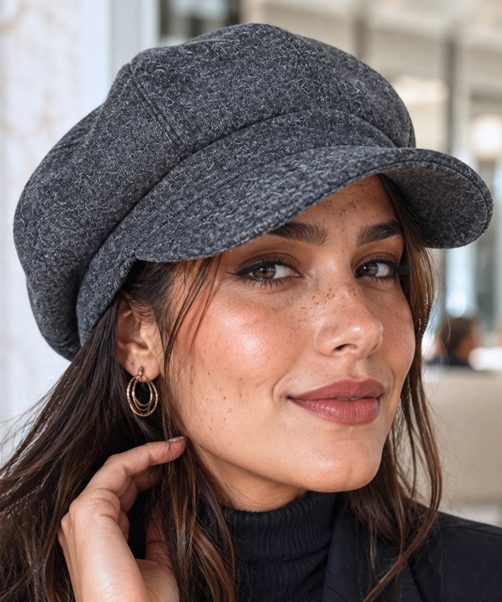 Women's Charcoal Wool Newsboy Cap