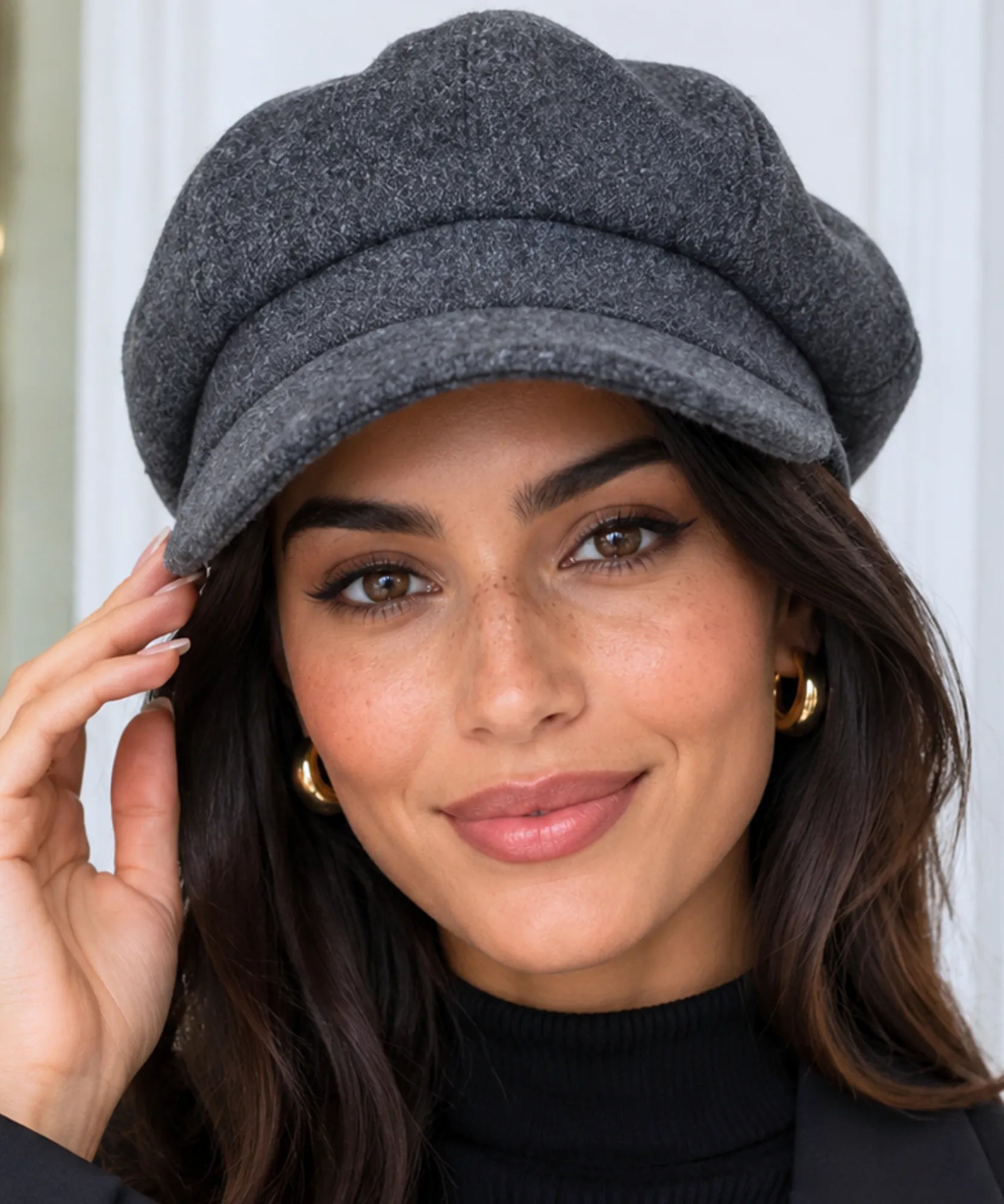 Women's Charcoal Wool Newsboy Cap