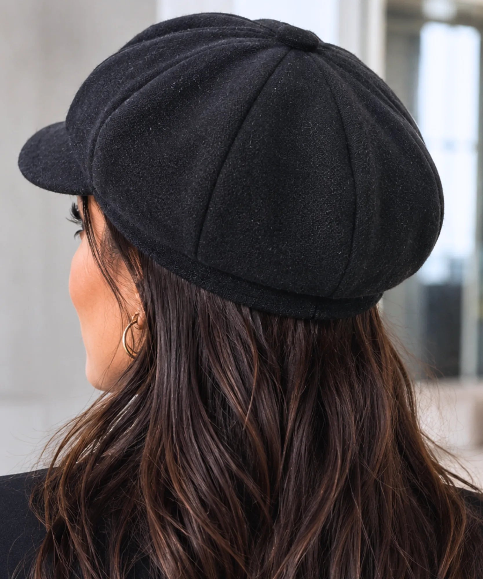 Women's Black Wool Newsboy Cap