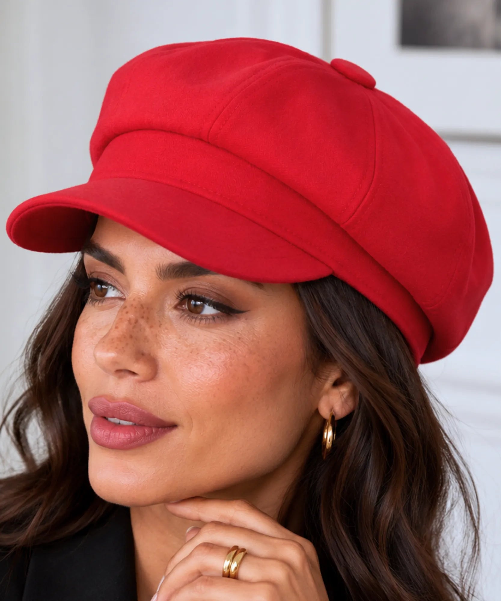 Women's Red Wool Newsboy Cap