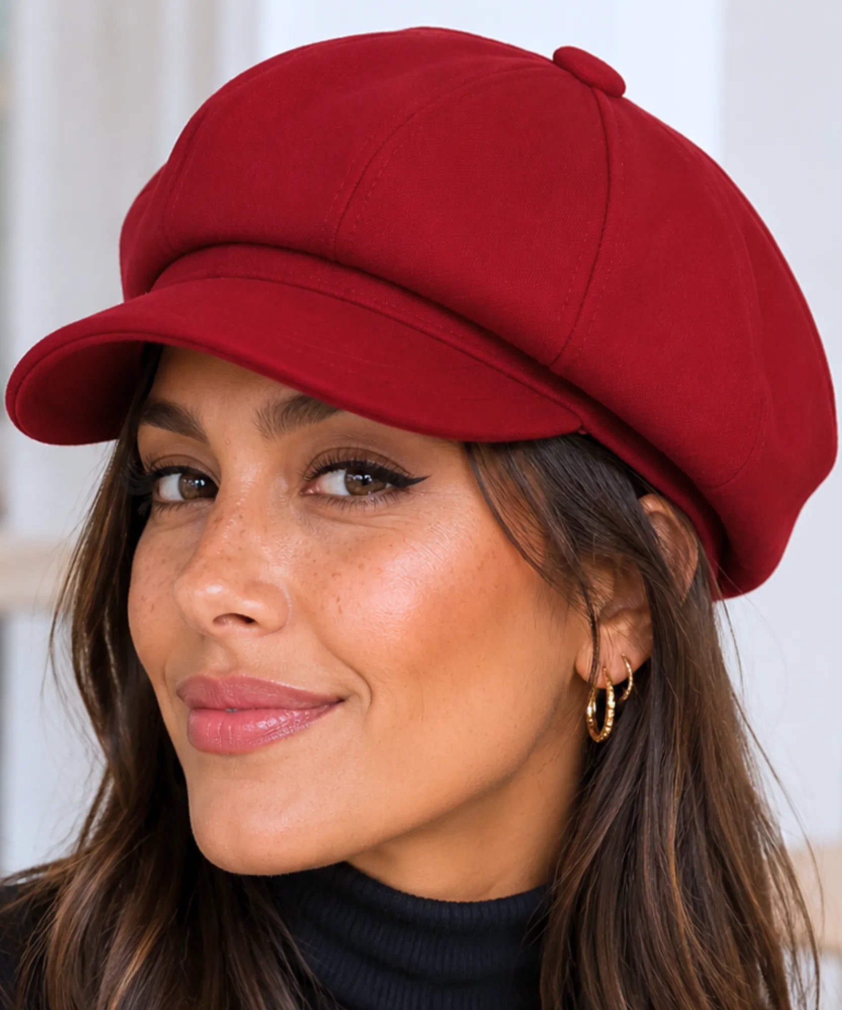 Women's Burgundy Wool Newsboy Cap