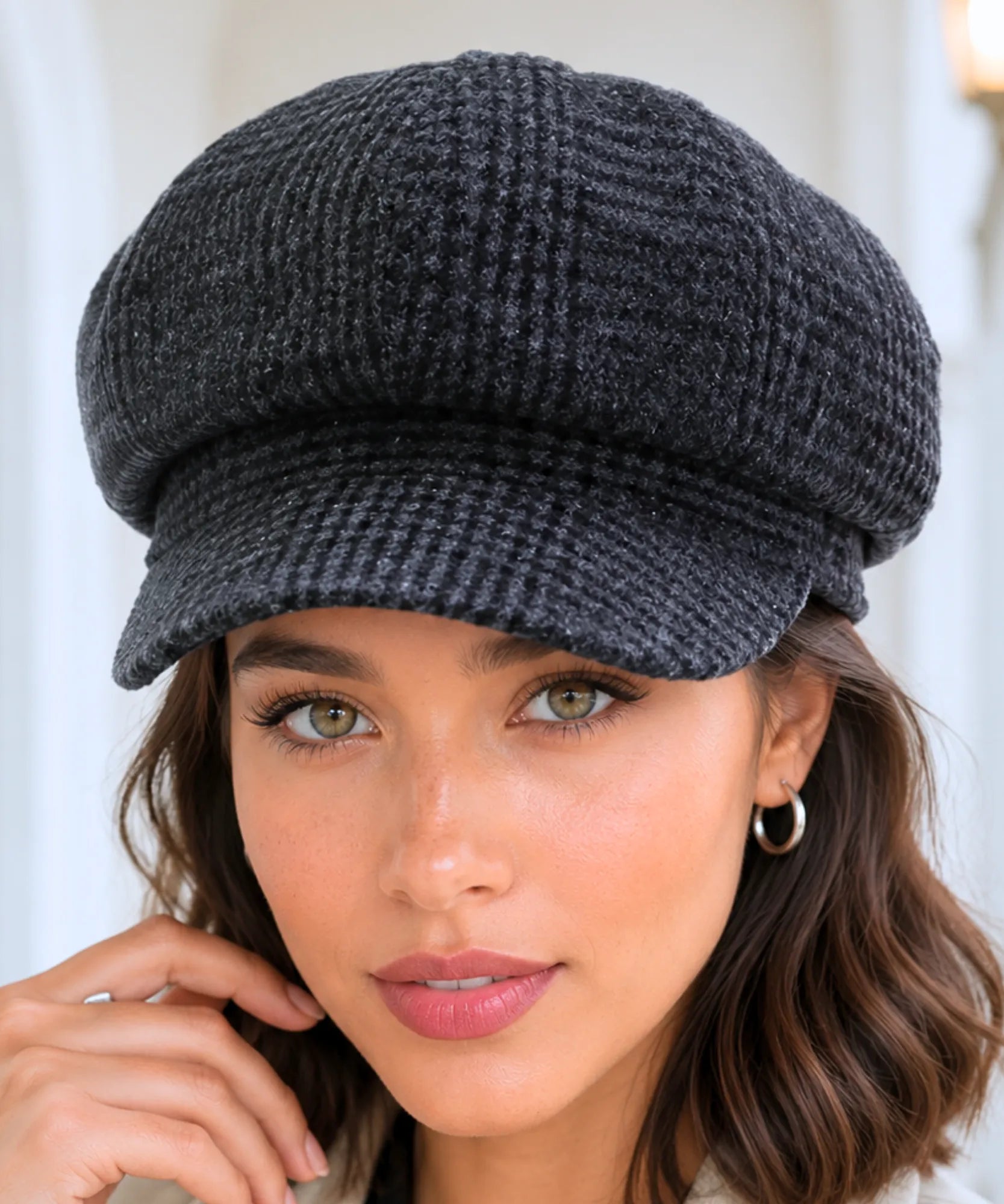 Women's Charcoal Wool Newsboy Cap