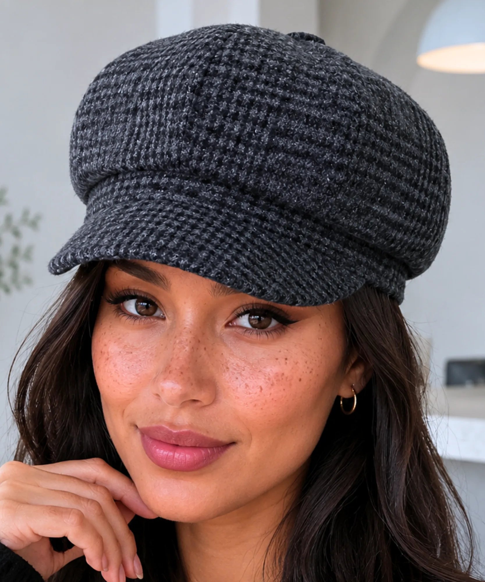 Women's Charcoal Wool Newsboy Cap