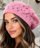 Women's Pink Openwork Knit French Beret