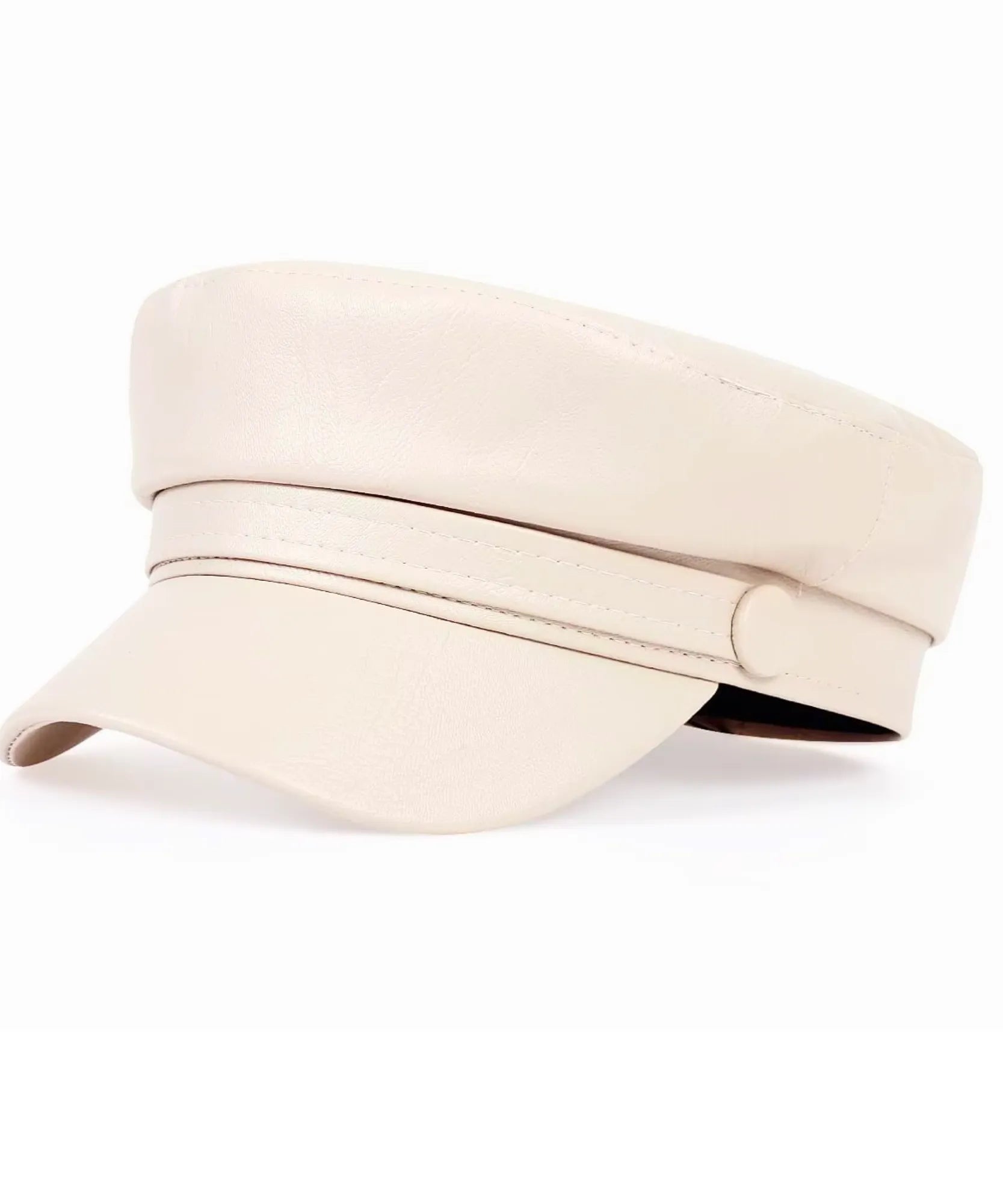 Women's Ivory Leather Newsboy Cap