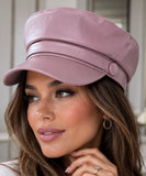 Women's Dusty Rose Leather Newsboy Cap