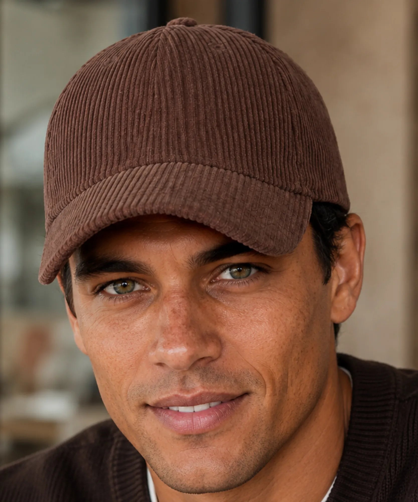 Women's corduroy baseball cap in dark brown