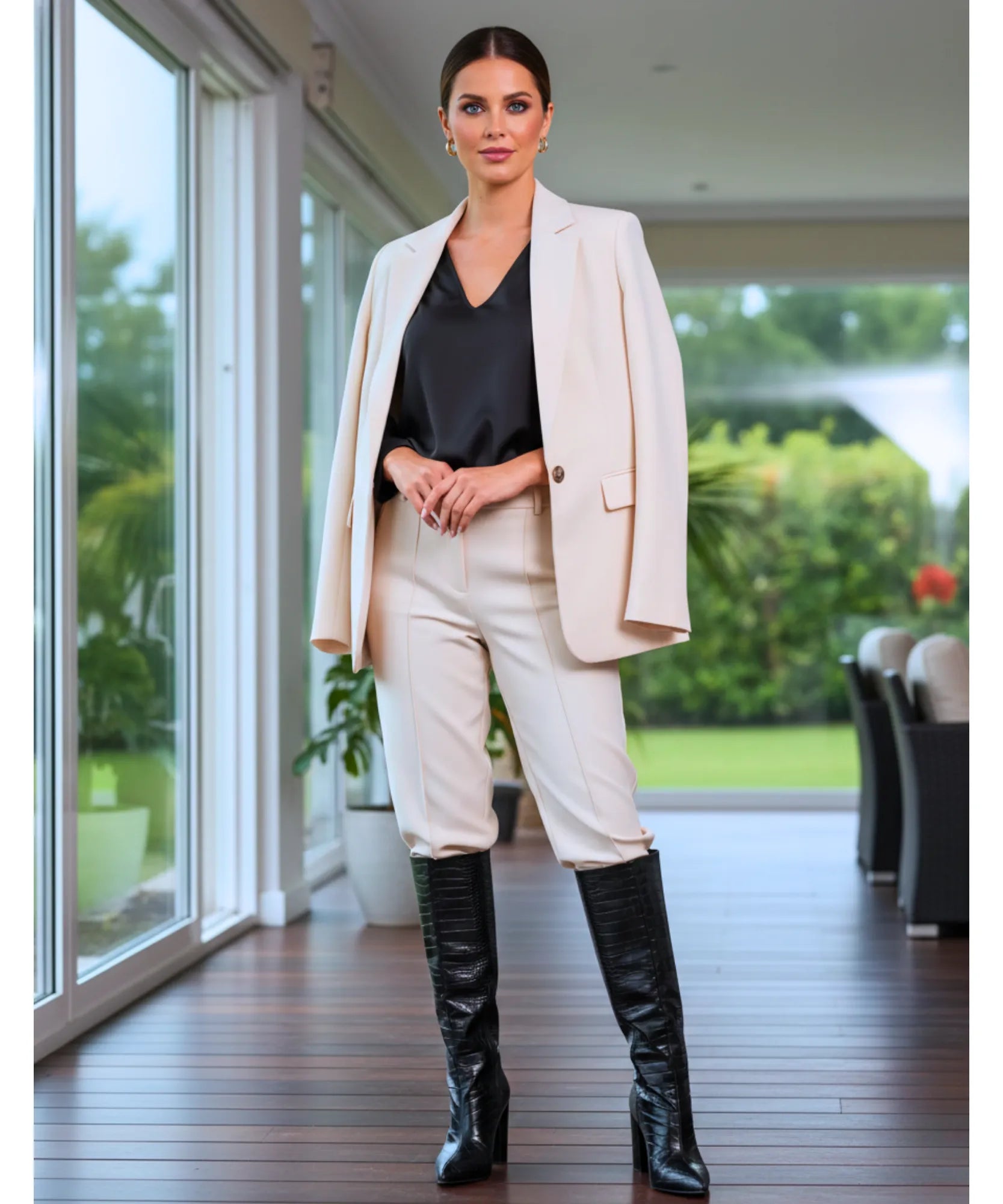 Comprar bota bico fino feminina cano alto salto grosso textura croco couro ecológico social em promoção AREZZO