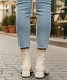 Comprar bota bico quadrado feminina cano curto couro sintético stretch salto bloco promoção AREZZO