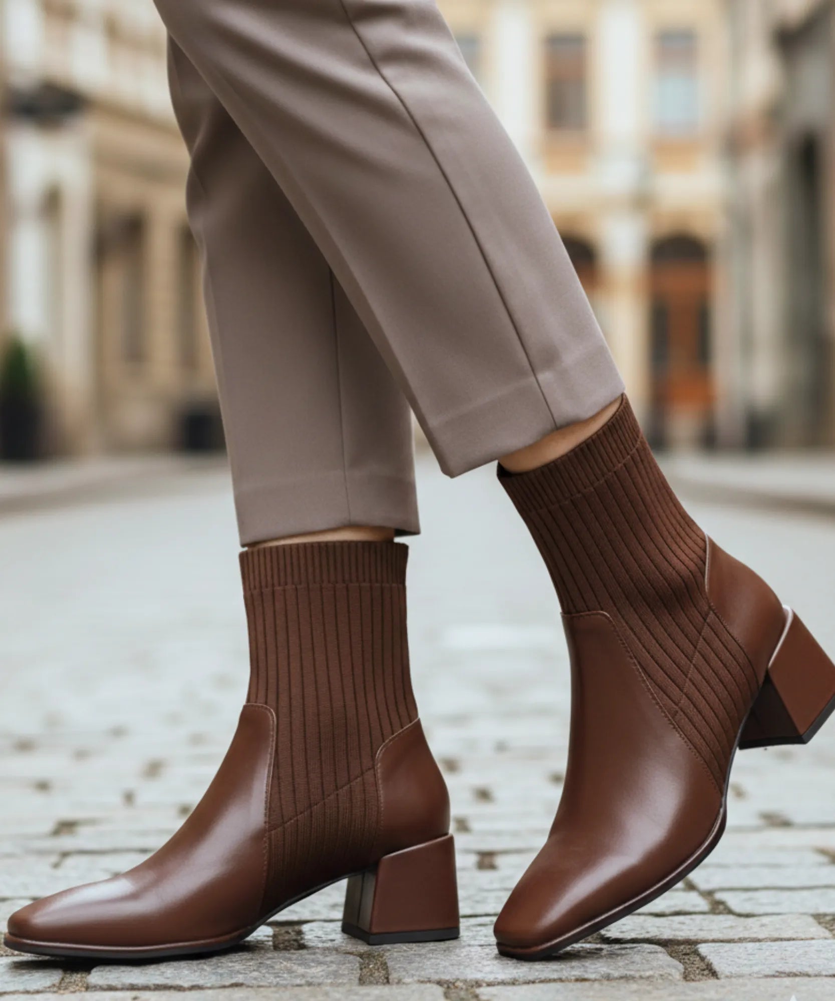 Comprar bota feminina cano curto knit malha tricot bico quadrado salto bloco couro ecológico promoção ZARA