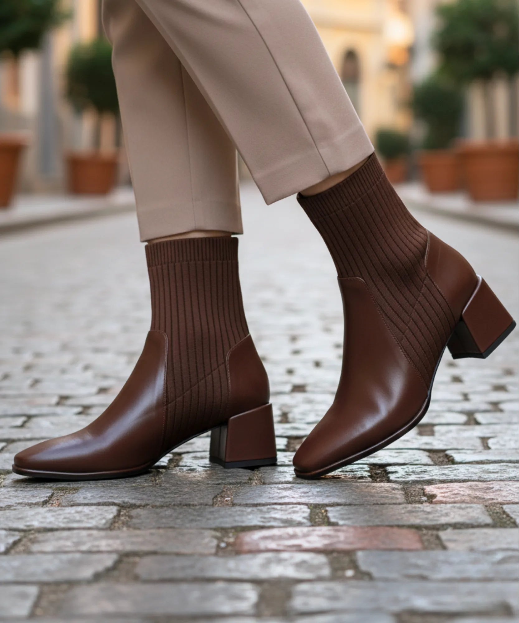 Comprar bota feminina cano curto knit malha tricot bico quadrado salto bloco couro ecológico promoção ZARA