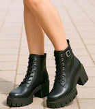 Women's Lug Sole Combat Boots with Lace-Up Front | Eri