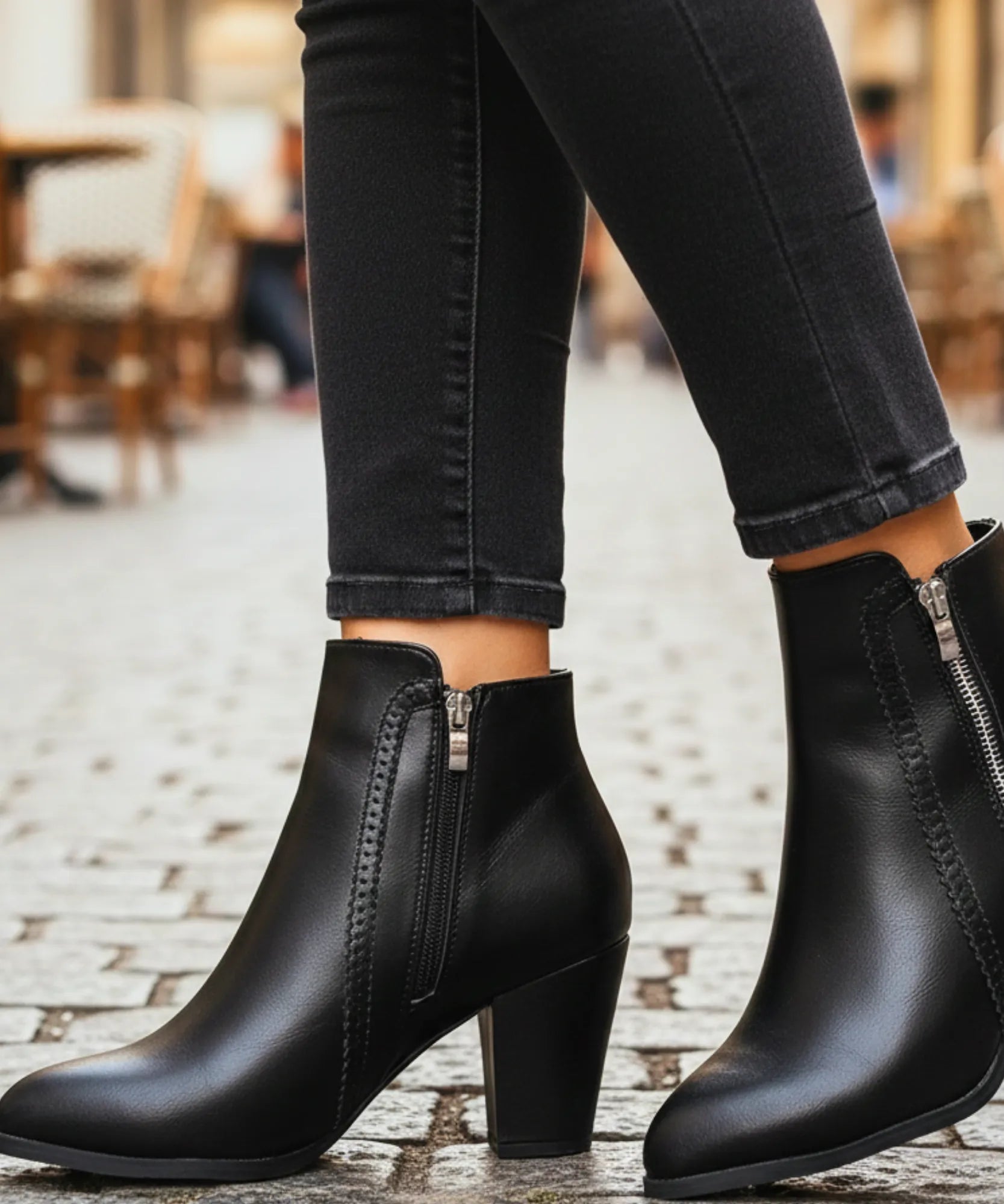 Comprar bota feminina de couro com salto bloco e zíper lateral para looks elegantes, urbanos e confortáveis no dia a dia VIA MARTE