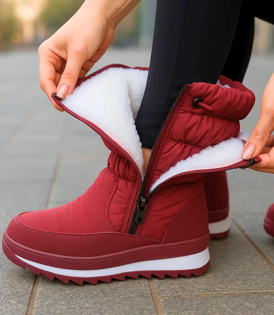 Comprar bota feminina impermeável Vermelho térmica com forro para inverno, antiderrapante, confortável e ideal para dias frios ou com chuva barato DAFITI
