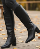 Comprar bota de montaria feminina branca Western de couro legítimo com cano longo, salto bloco e bico fino para looks sofisticados de frio barato VIZZANO