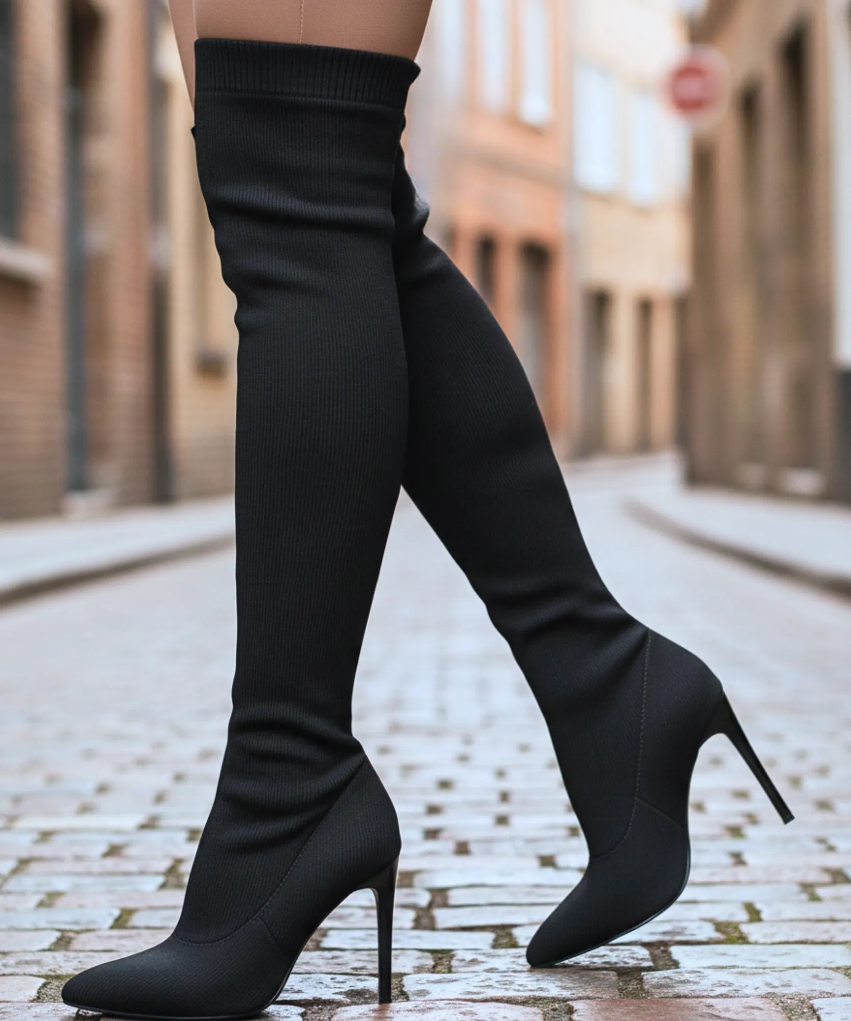 Comprar bota feminina cano curto knit malha tricot bico quadrado salto bloco couro ecológico promoção ZARA