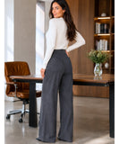 Charcoal wool blend wide leg trousers back view with two patch pockets