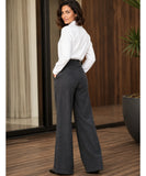 Charcoal wide leg trousers back view with a white shirt
